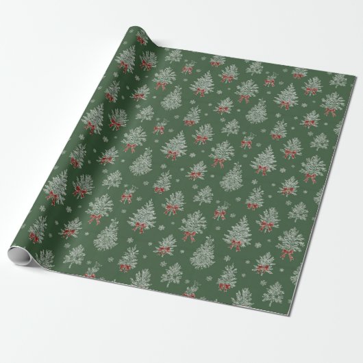 Green Toile Christmas Tree Pattern Geschenkpapier (Ungerollt)