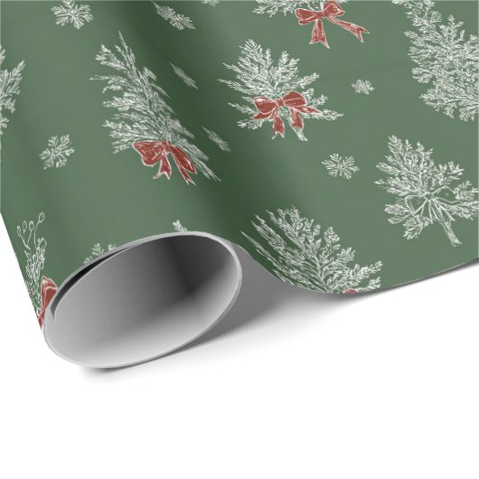Green Toile Christmas Tree Pattern Geschenkpapier (Rolleneckpunkt)