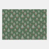 Green Toile Christmas Tree Pattern Geschenkpapier Set (Vorderseite 3)