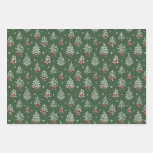Green Toile Christmas Tree Pattern Geschenkpapier Set (Vorderseite 3)