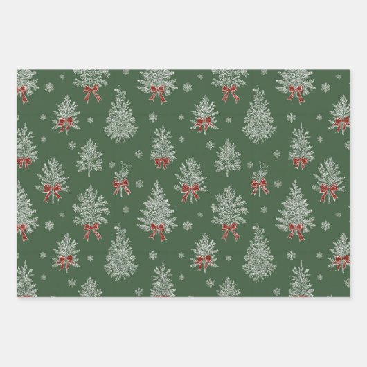 Green Toile Christmas Tree Pattern Geschenkpapier Set (Vorderseite 2)