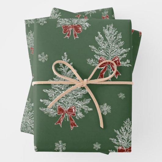 Green Toile Christmas Tree Pattern Geschenkpapier Set (Beispiel)
