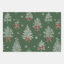 Green Toile Christmas Tree Pattern Geschenkpapier Set