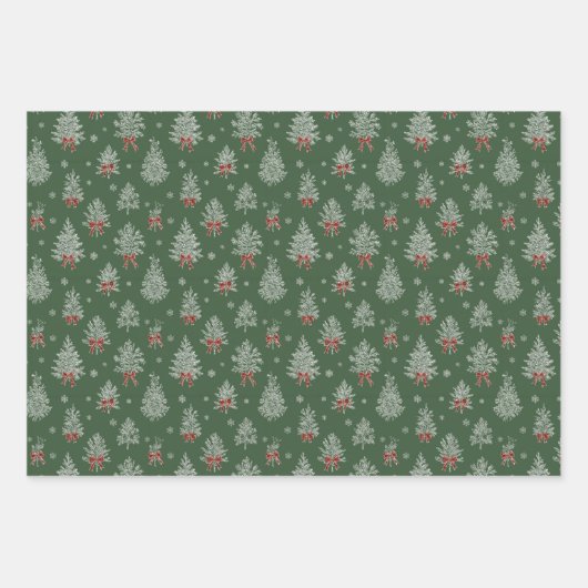 Green Toile Christmas Tree Pattern Geschenkpapier Set (Vorderseite 3)
