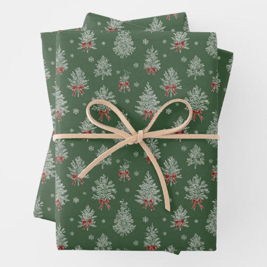 Green Toile Christmas Tree Pattern Geschenkpapier Set (Beispiel)