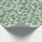 Green Toile Christmas Tree Scenery Geschenkpapier (Ecke)