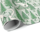 Green Toile Christmas Tree Scenery Geschenkpapier (Rolleneckpunkt)