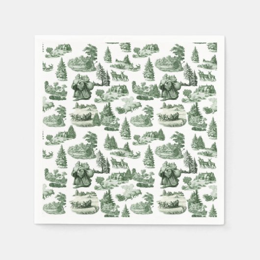 Green Toile Christmas Village Santa Reindeer Serviette (Vorderseite)