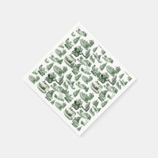 Green Toile Christmas Village Santa Reindeer Serviette (Ecke)