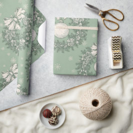 Green Toile Christmas Wreath Pattern Geschenkpapier
