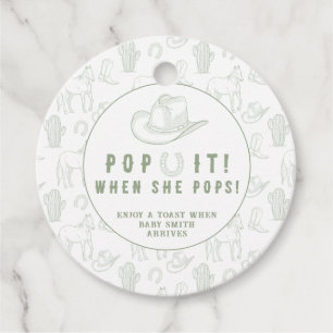 Green Toile Cowboy POP IT! Babyparty Geschenkanhänger