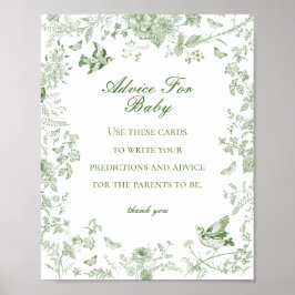 Green Toile De Jouy Advice for Baby Showgame Poster