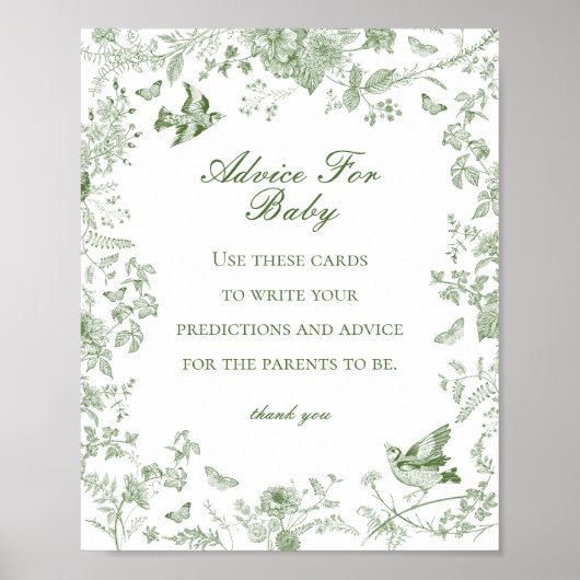 Green Toile De Jouy Advice for Baby Showgame Poster (Vorne)