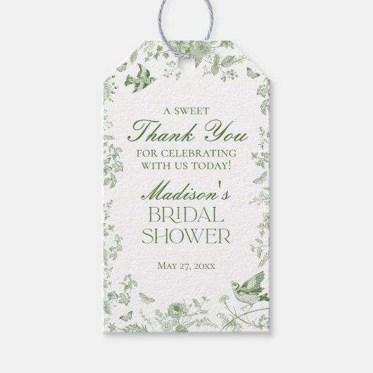 Green Toile De Jouy Floral Brautparty Favoriten Geschenkanhänger (Vorderseite)