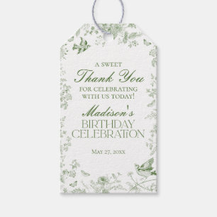 Green Toile De Jouy Floral Geburtstagsparty Favori Geschenkanhänger