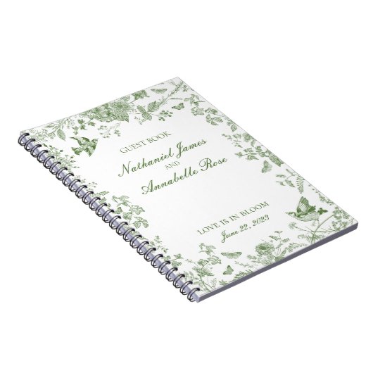 Green Toile De Jouy Floral Wedding Gästebuch Notizblock (Rechte Seite)