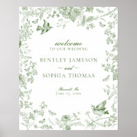 Green Toile De Jouy Floral Wedding Willkommenszeic
