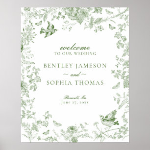 Green Toile De Jouy Floral Wedding Willkommenszeic Poster