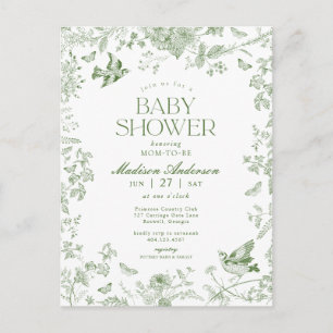 Green Toile De Jouy Vintag Floral Baby Dusche Postkarte