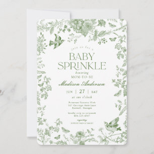 Green Toile De Jouy Vintag Floral Baby Sprinkle Einladung
