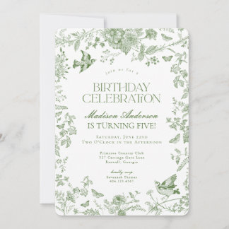 Green Toile De Jouy Vintag Floral Geburtstagsparty Einladung