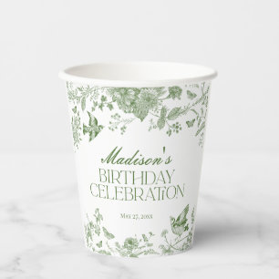 Green Toile De Jouy Vintag Floral Geburtstagsparty Pappbecher