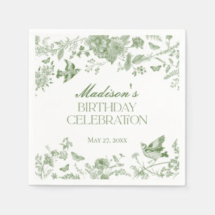 Green Toile De Jouy Vintag Floral Geburtstagsparty Serviette