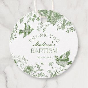 Green Toile De Jouy Vintage Blumentaufe Geschenkanhänger