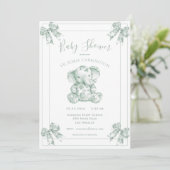 Green Toile Elephant Baby Dusche Einladung (Stehend Vorderseite)
