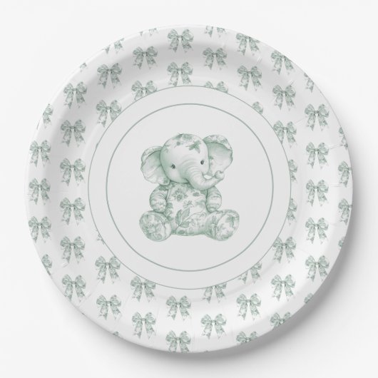 Green Toile Elephant Baby Dusche Pappteller (Vorderseite)