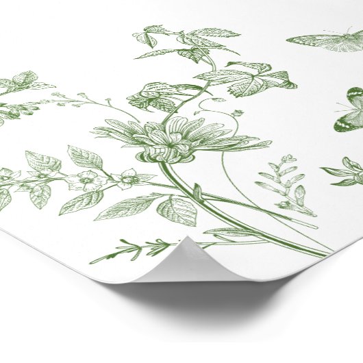 Green Toile Jouy Floral Brautparty Begrüßungszeich Poster (Ecke)