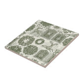 Green Toile Woodland Deer Christmas Pattern Fliese (Seite)