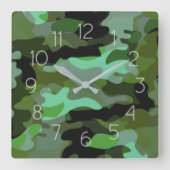 Green Tone Camouflage Muster Quadratische Wanduhr (Vorderseite)