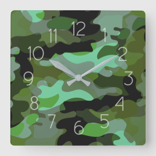 Green Tone Camouflage Muster Quadratische Wanduhr (Vorderseite)