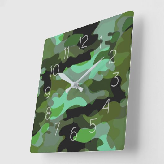 Green Tone Camouflage Muster Quadratische Wanduhr (Winkel)