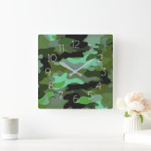 Green Tone Camouflage Muster Quadratische Wanduhr (Zuhause)