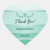 Green Tone On Tone Stripe Wedding Thank You Herz-Aufkleber (Vorderseite)