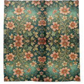 Green Tone Orange Blume Jugendstil Duschvorhang (Vorderseite)