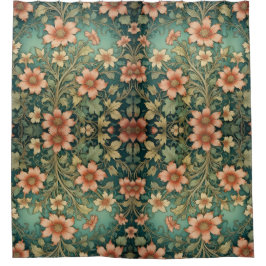 Green Tone Orange Blume Jugendstil Duschvorhang