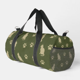Green Tone Playful Cat and Paw Pattern Pet Liebhab Duffle Bag