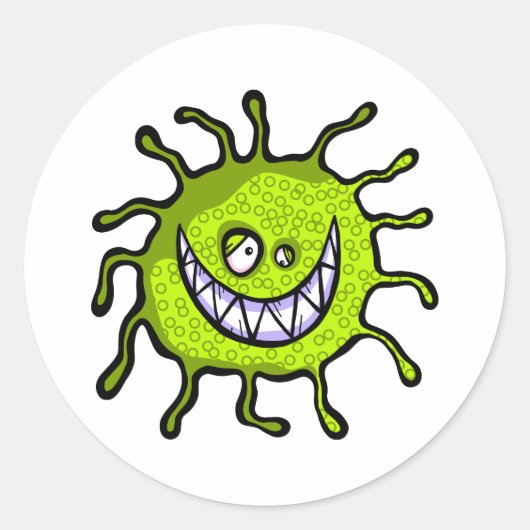 Green Toothy Bacteria Allergy Bug Runder Aufkleber (Vorderseite)