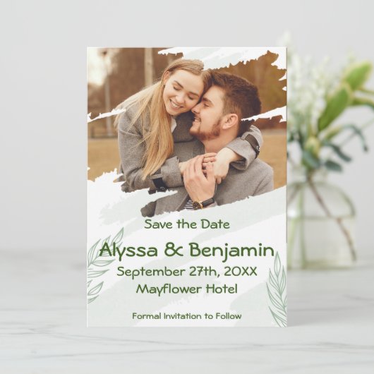 Green Torn Foto Save The Date (Stehend Vorderseite)