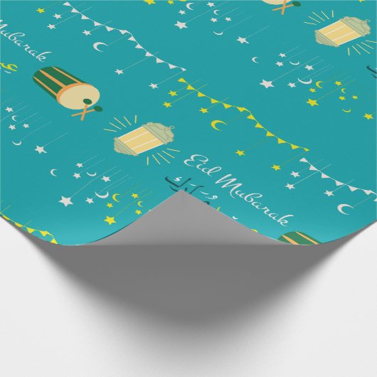 Green Tosca Happy Eid Mubarak Ornament Geschenkpapier (Ecke)