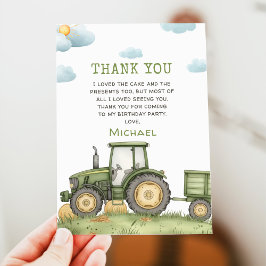 Green Tractor 1st Birthday Party Thank You Card Einladung