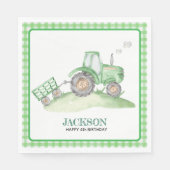 Green Tractor birthday napkins checkered gingham Serviette (Vorderseite)