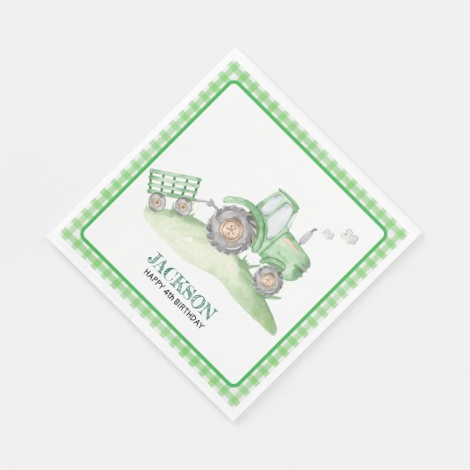 Green Tractor birthday napkins checkered gingham Serviette (Ecke)