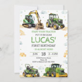 Green Tractor Birthday Party Einladung (Vorderseite)