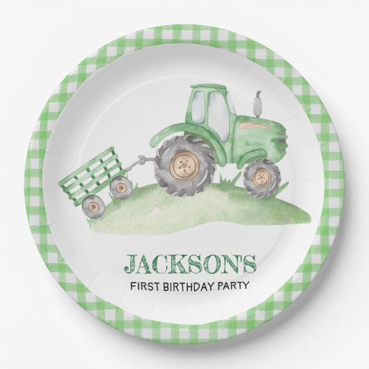 Green Tractor Farm birthday paper plates Pappteller (Vorderseite)
