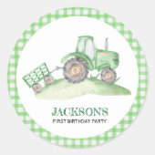 Green Tractor Farm birthday Runder Aufkleber (Vorderseite)