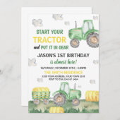 Green Tractor Farm Boy Birthday Party Einladung (Vorne/Hinten)